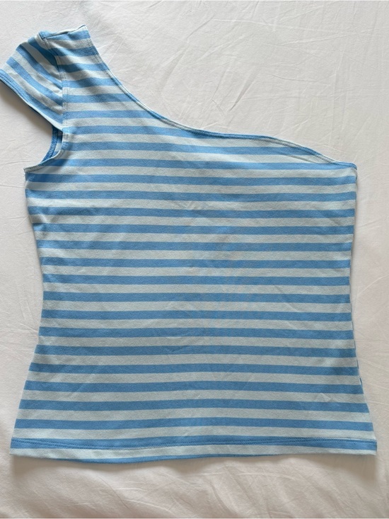 BCBGMaxAzria Tops - One-Shoulder Striped Women’s Top in Light Blue and White